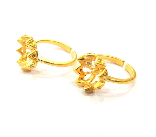 Gold Ring Blank Ring Settings Ring Bezel Base Cabochon Mountings Adjustable  (10mm blank ) Gold Plated Brass G10282