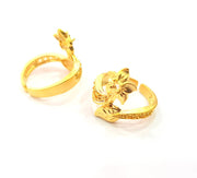 Gold Ring Blank Ring Settings Ring Bezel Base Cabochon Mountings Adjustable  (2mm blank ) Gold Plated Brass G10283