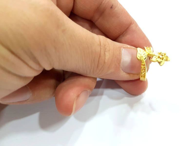 Gold Ring Blank Ring Settings Ring Bezel Base Cabochon Mountings Adjustable  (2mm blank ) Gold Plated Brass G10283