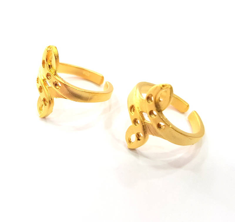 Gold Ring Blank Ring Settings Ring Bezel Base Cabochon Mountings Adjustable  (2mm blank ) Gold Plated Brass G10284