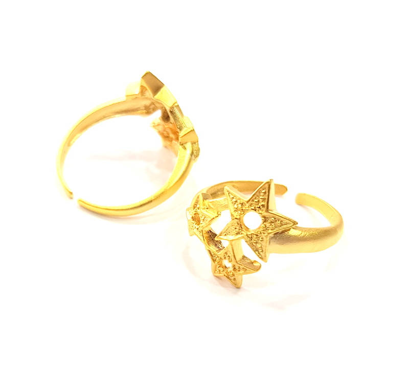 Gold Ring Blank Ring Settings Ring Bezel Base Cabochon Mountings Adjustable  (2mm blank ) Gold Plated Brass G10285