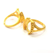 Gold Ring Blank Ring Settings Ring Bezel Base Cabochon Mountings Adjustable  (15x12mm and 2mm blank ) Gold Plated Brass G10287