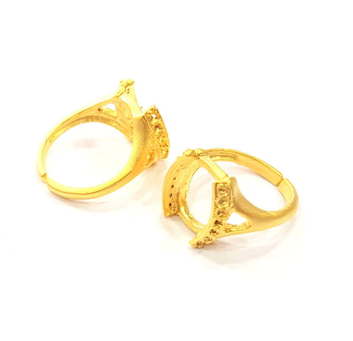 Gold Ring Blank Ring Settings Ring Bezel Base Cabochon Mountings Adjustable  (15x12mm and 2mm blank ) Gold Plated Brass G10287