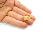 Gold Ring Blank Ring Settings Ring Bezel Base Cabochon Mountings Adjustable  (15x12mm and 2mm blank ) Gold Plated Brass G10287