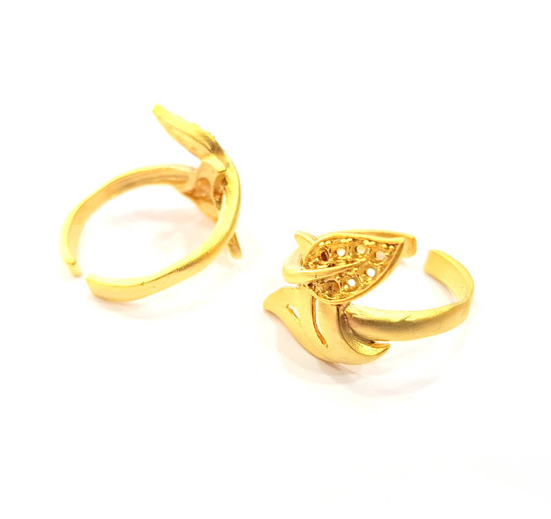 Gold Ring Blank Ring Settings Ring Bezel Base Cabochon Mountings Adjustable  (2mm blank ) Gold Plated Brass G10290