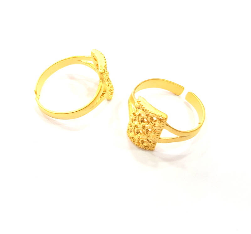 Gold Ring Blank Ring Settings Ring Bezel Base Cabochon Mountings Adjustable  (2mm blank ) Gold Plated Brass G10289