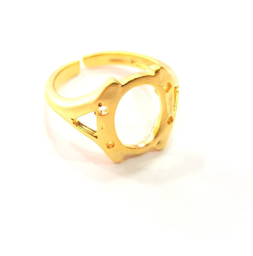 Gold Ring Blank Ring Settings Ring Bezel Base Cabochon Mountings Adjustable  (12mm blank ) Gold Plated Brass G10291