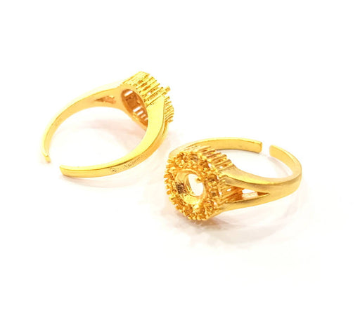 Gold Ring Blank Ring Settings Ring Bezel Base Cabochon Mountings Adjustable  (5mm and 2mm blank ) Gold Plated Brass G10292