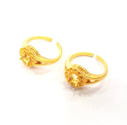 Gold Ring Blank Ring Settings Ring Bezel Base Cabochon Mountings Adjustable  (5mm and 2mm blank ) Gold Plated Brass G10292