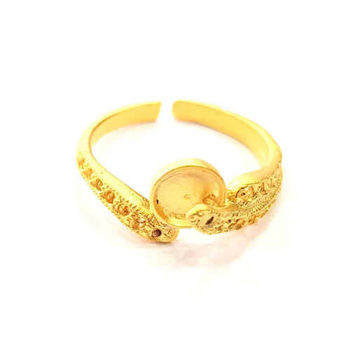 Gold Ring Blank Ring Settings Ring Bezel Base Cabochon Mountings Adjustable  (6mm and 2mm blank ) Gold Plated Brass G10294