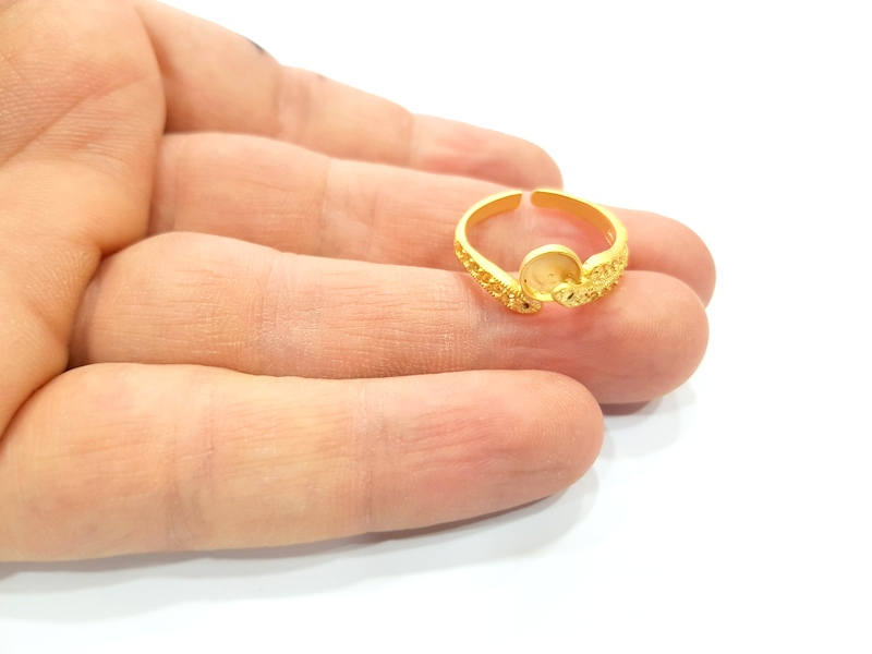 Gold Ring Blank Ring Settings Ring Bezel Base Cabochon Mountings Adjustable  (6mm and 2mm blank ) Gold Plated Brass G10294