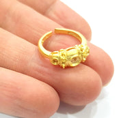 Gold Ring Blank Ring Settings Ring Bezel Base Cabochon Mountings Adjustable  (4mm and 3mm blank ) Gold Plated Brass G10295