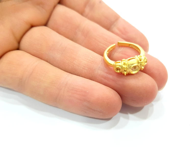Gold Ring Blank Ring Settings Ring Bezel Base Cabochon Mountings Adjustable  (4mm and 3mm blank ) Gold Plated Brass G10295