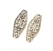 4 Silver Patterned Charms Antique Silver Plated Charms (38x15mm) G14385