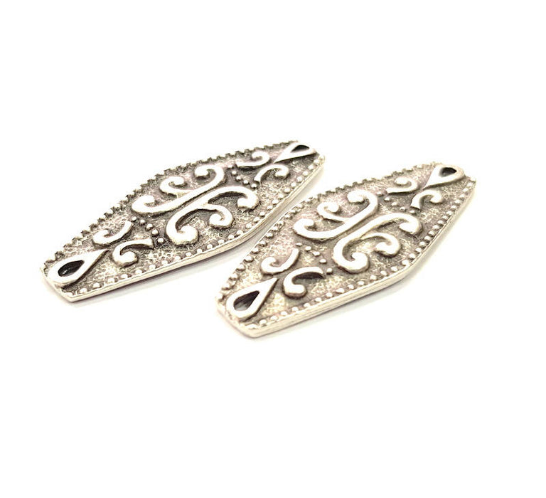 4 Silver Patterned Connector Charms Antique Silver Plated Charms (38x15mm) G14385