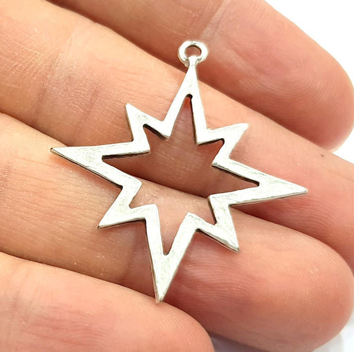 6 North Star Charms Antique Silver Plated Charms (37x34mm) G10312