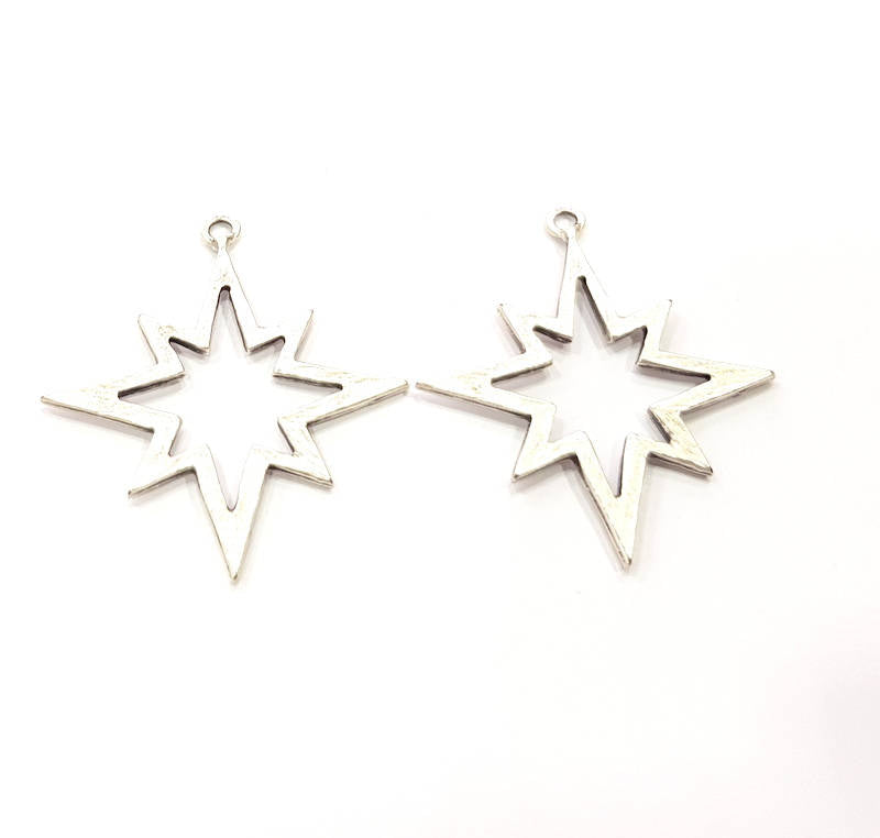 6 North Star Charms Antique Silver Plated Charms (37x34mm) G10312