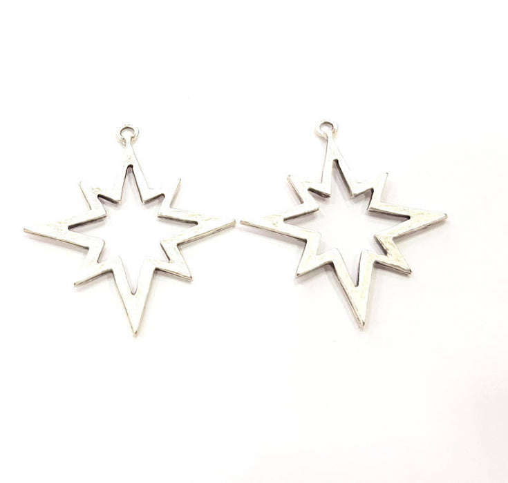 6 North Star Charms Antique Silver Plated Charms (37x34mm) G10312