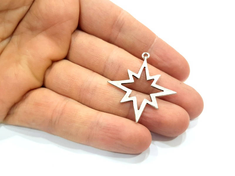 6 North Star Charms Antique Silver Plated Charms (37x34mm) G10312