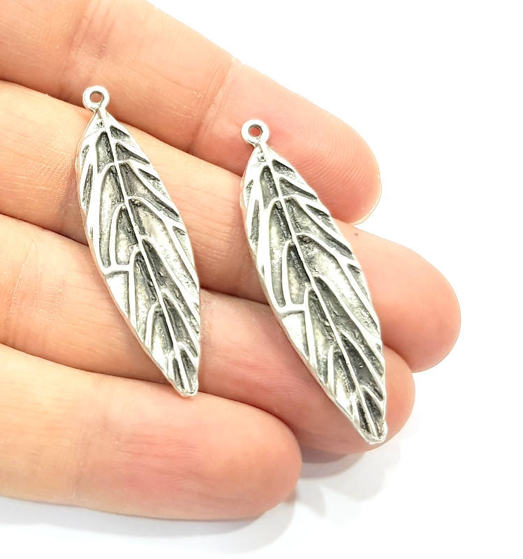 10 Leaf Charms Antique Silver Plated Charms (46x13mm) G12633