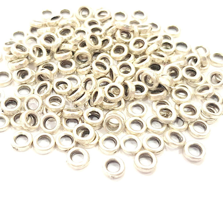 30 Silver Rondelle Beads 8mm Antique Silver Plated Beads  G14066