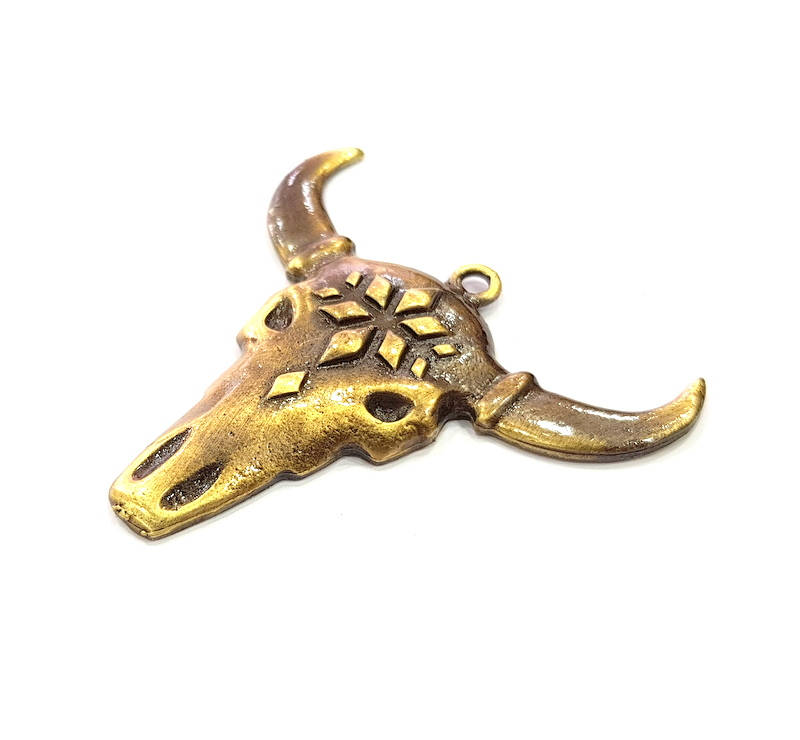 Ox Head Skull Pendant Antique Bronze Plated Pendant (57x56mm) G9311