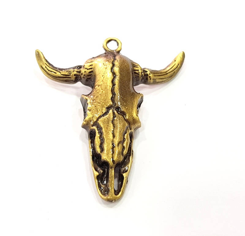 Ox Head Skull Pendant Antique Bronze Plated Pendant (54x51mm) G9312