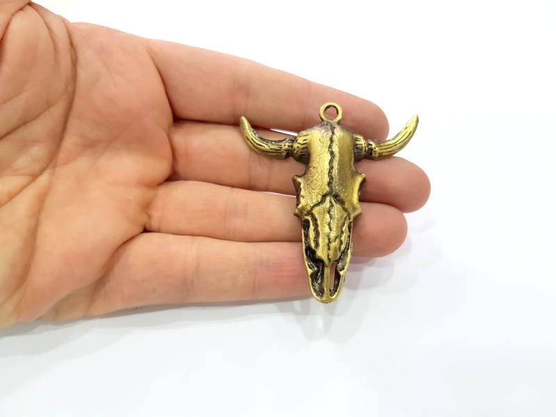 Ox Head Skull Pendant Antique Bronze Plated Pendant (54x51mm) G9312