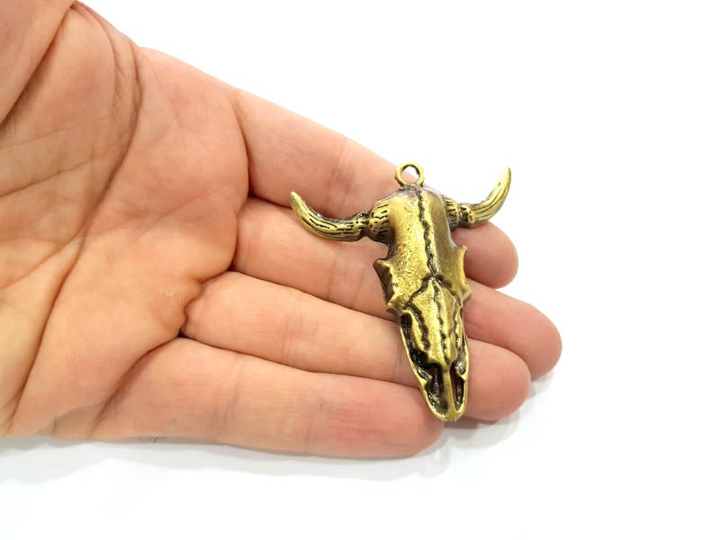 Ox Head Skull Pendant Antique Bronze Plated Pendant (54x51mm) G9312