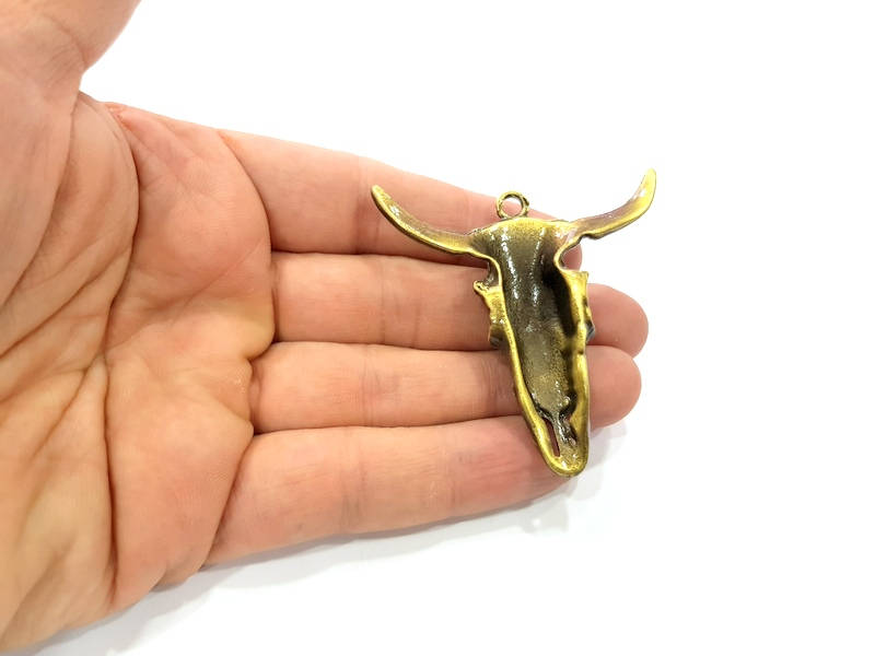 Ox Head Skull Pendant Antique Bronze Plated Pendant (54x51mm) G9312