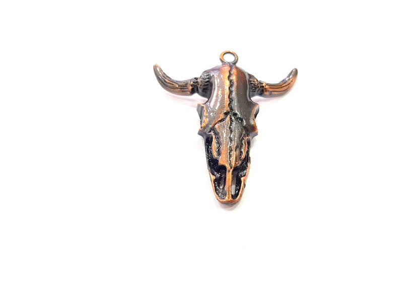 Copper Ox Head Skull Pendant  Antique Copper Plated Pendant (54x51mm)  G9313