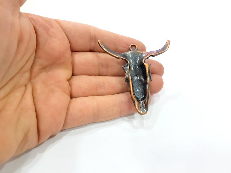 Copper Ox Head Skull Pendant  Antique Copper Plated Pendant (54x51mm)  G9313