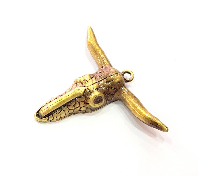 Ox Head Skull Pendant Antique Bronze Plated Pendant (61x47mm) G9339