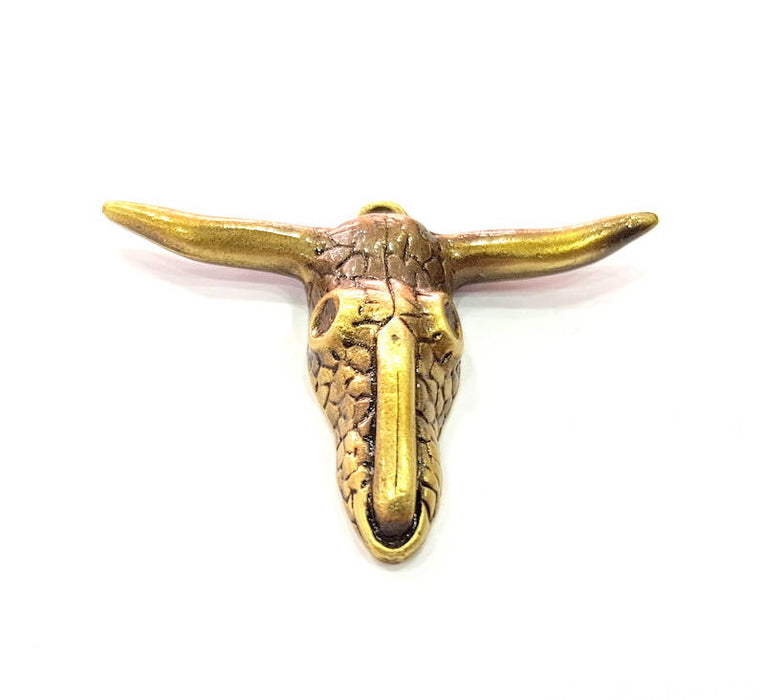 Ox Head Skull Pendant Antique Bronze Plated Pendant (61x47mm) G9339