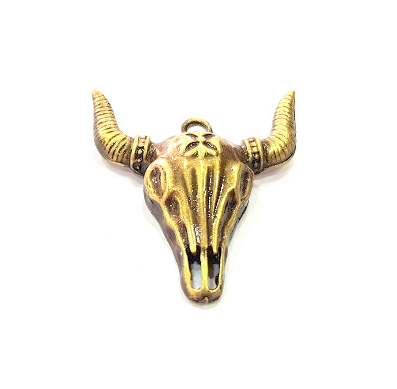 Ox Head Skull Pendant Antique Bronze Plated Pendant (46x37mm) G9342