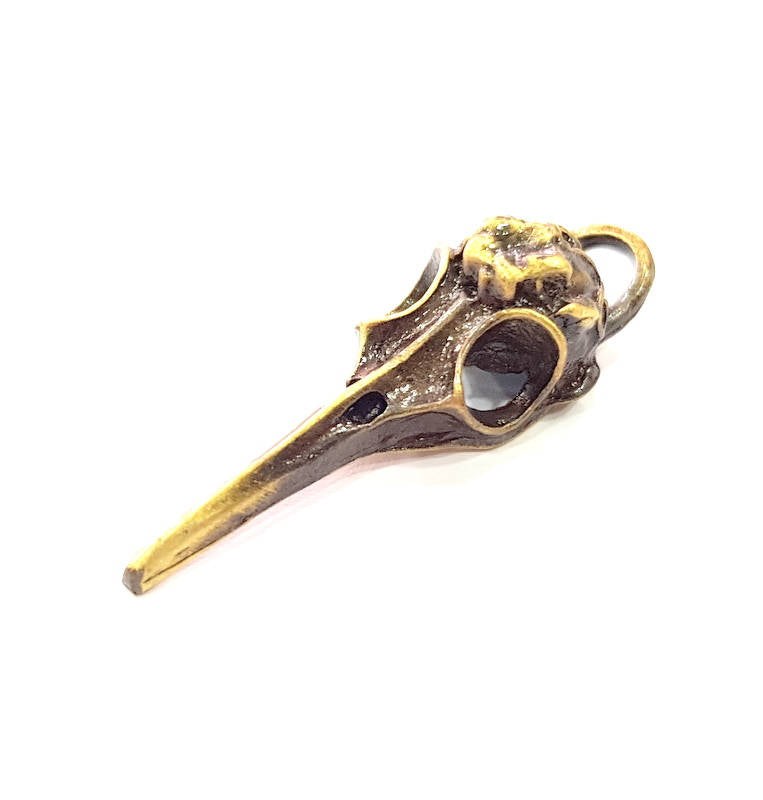 2 Bird Skull Charm Antique Bronze Plated Pendant (38x17mm) G9959