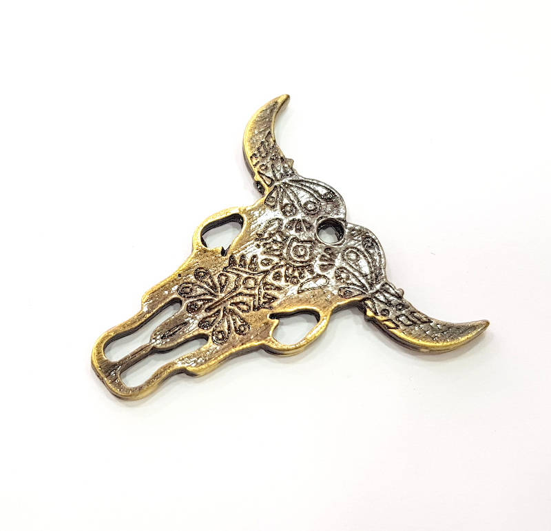 Ox Head Skull Pendant Antique Bronze Plated Pendant (47x47mm) G9346