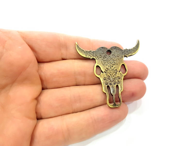 Ox Head Skull Pendant Antique Bronze Plated Pendant (47x47mm) G9346