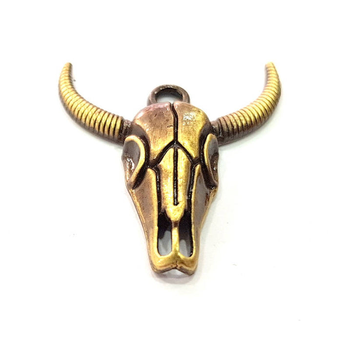 6 Goat Head Skull Charm Antique Bronze Plated Pendant (30x17mm) G9347