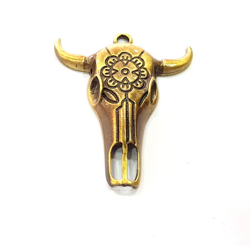 Ox Head Skull Pendant Antique Bronze Plated Pendant (52x45mm) G9348
