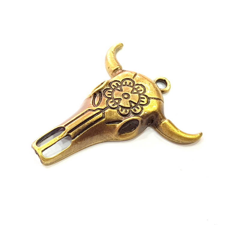 Ox Head Skull Pendant Antique Bronze Plated Pendant (52x45mm) G9348