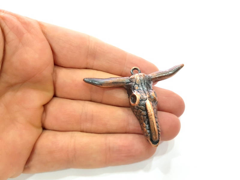 Copper Ox Head Skull Pendant Antique Copper Plated Pendant (61x47mm)  G9350
