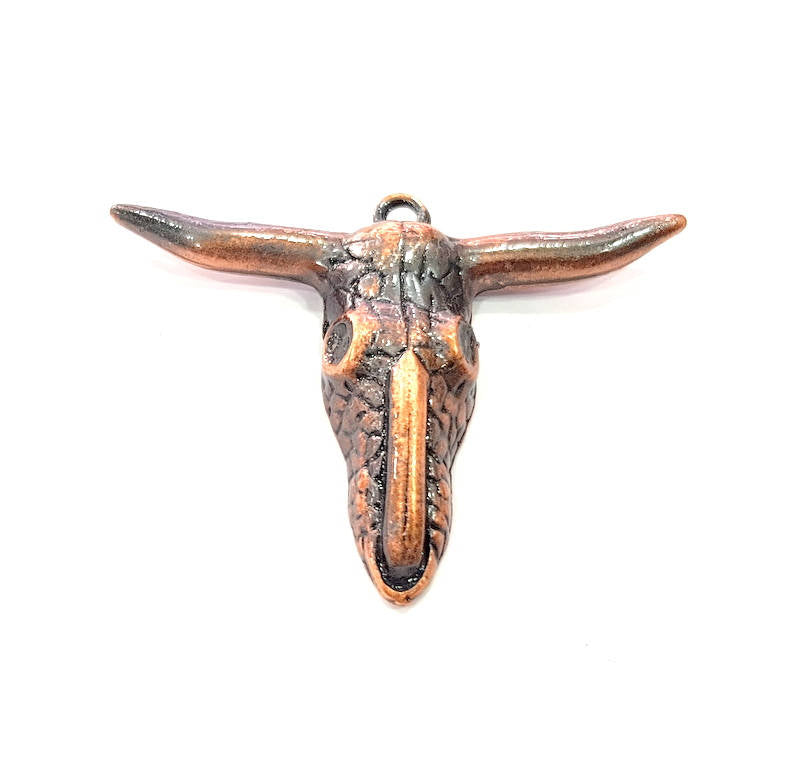 Copper Ox Head Skull Pendant Antique Copper Plated Pendant (61x47mm)  G9350