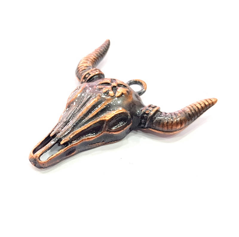2 Copper Ox Head Skull Pendant Antique Copper Plated Pendant (46x37mm)  G9352