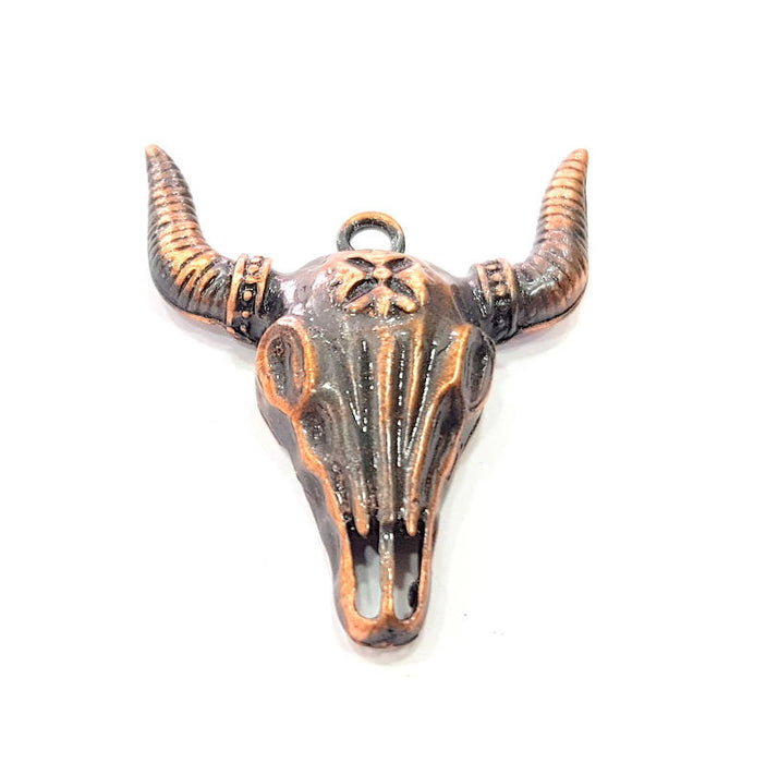 2 Copper Ox Head Skull Pendant Antique Copper Plated Pendant (46x37mm)  G9352