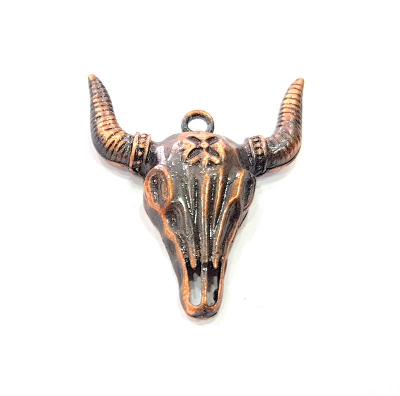 2 Copper Ox Head Skull Pendant Antique Copper Plated Pendant (46x37mm)  G9352