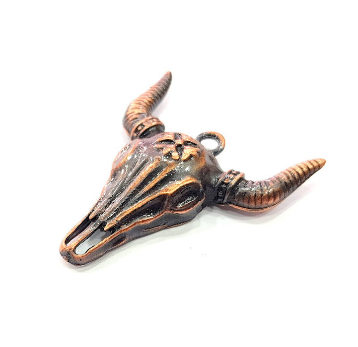 2 Copper Ox Head Skull Pendant Antique Copper Plated Pendant (46x37mm)  G9352