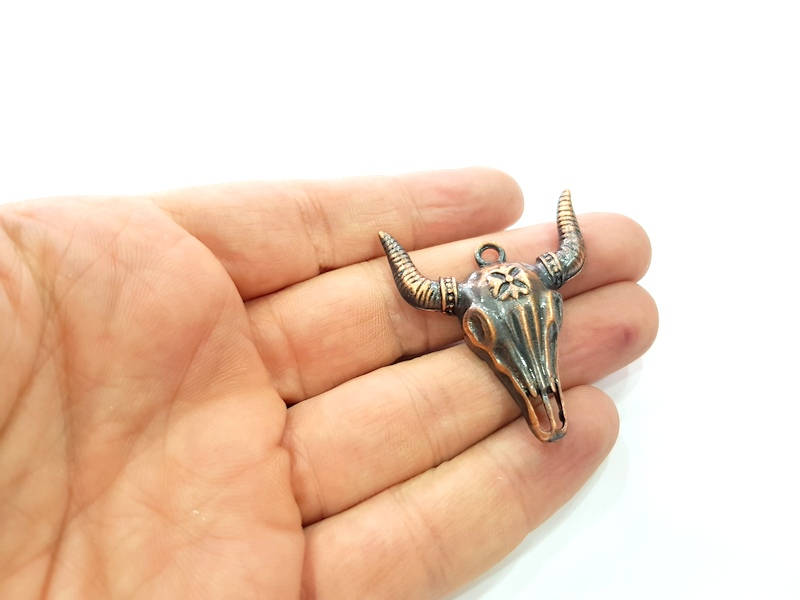 2 Copper Ox Head Skull Pendant Antique Copper Plated Pendant (46x37mm)  G9352