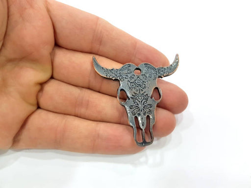 Ox Head Skull Pendant  Antique Copper Plated Pendant (48x47mm)  G9357