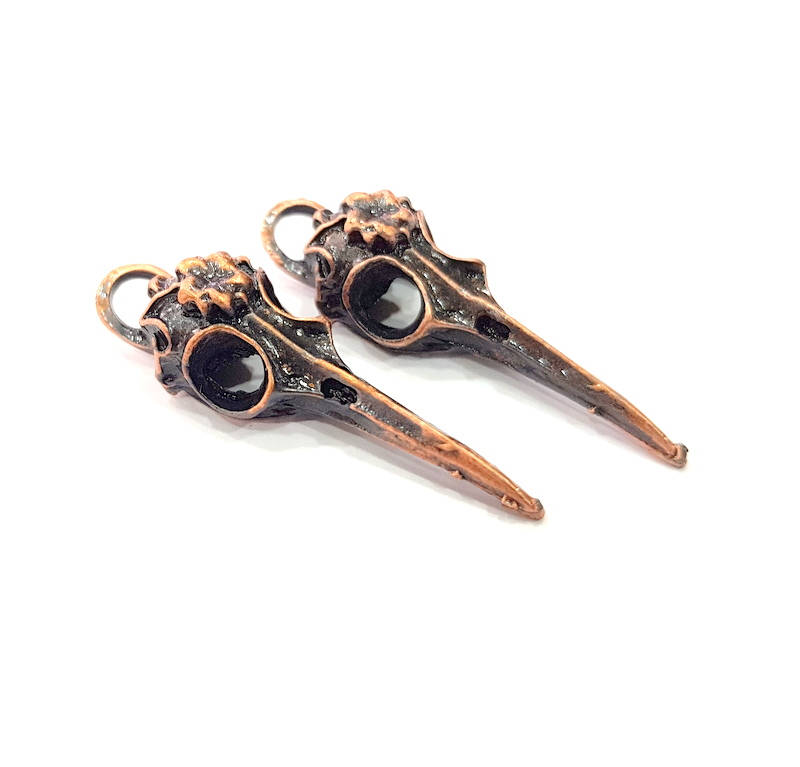 4 Copper Bird Skull Charm Antique Copper Plated Pendant (38x17mm)  G15622